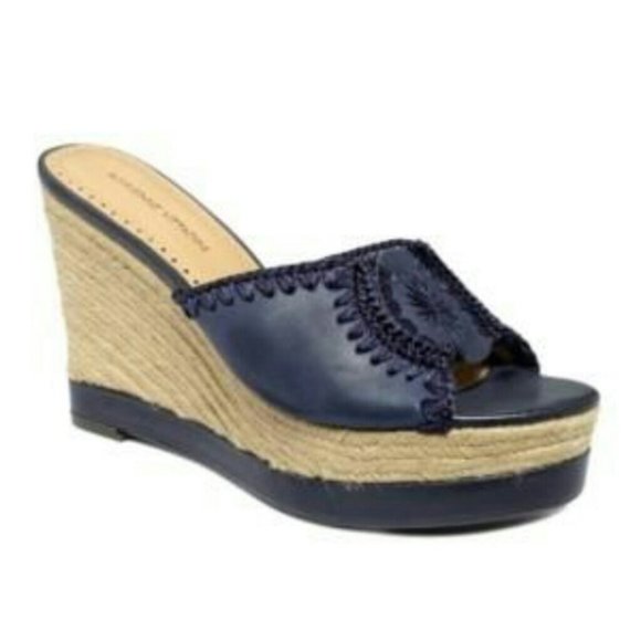 Adrienne Vittadini Shoes - Adrienne Vittadini Chaz Navy Wedge Sandals 7.5